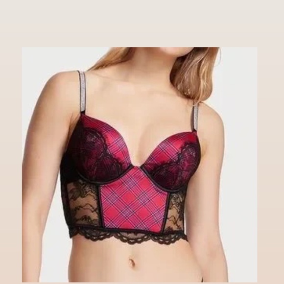 Victoria secret Bombshell Add 2 Cups Push up 34A Longline Lace Plaid NWT - Picture 3 of 9